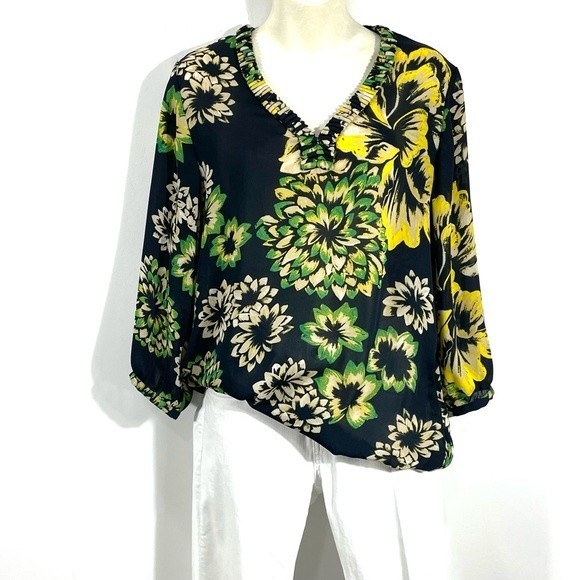 Banana Republic Ivy League Green Floral Print Blouse - Picture 1 of 16